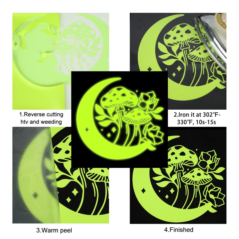 FUNKAKA Glow in The Dark Heat Transfer Vinyl Roll  12"" x 10ft Luminous Neon Yellow Iron on Vinyl for All Cutter Machine  Glow in The Dark HTV Vinyl for T-Shirts Easy to Cut & Weed for Heat Vinyl DIY - Image 5